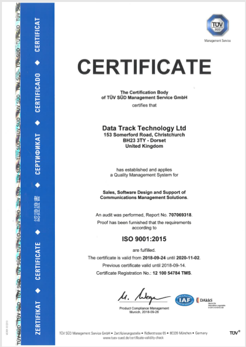 TDV certificate datatrack
